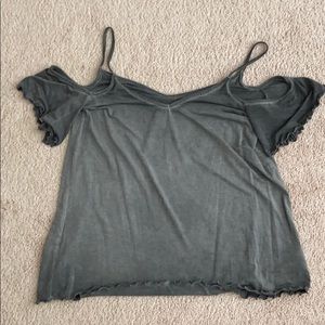Open shoulder grey top